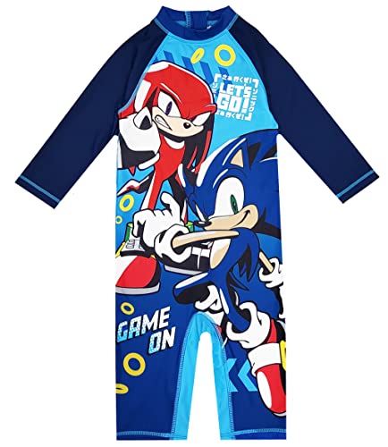 Sonic The Hedgehog Boys Swimsuit Swimming Suit All in One UPF40 Sun Safe (Sonic, 5-6 Years)