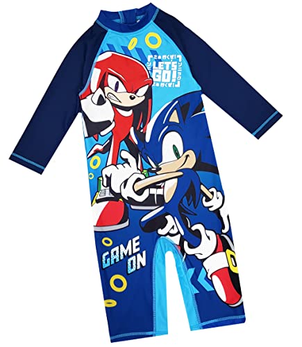 Sonic The Hedgehog Boys Swimsuit Swimming Suit All in One UPF40 Sun Safe (Sonic, 5-6 Years)