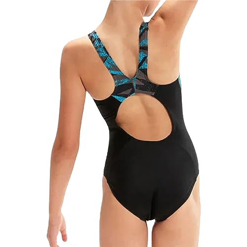 Speedo Girl's Hyperboom Splice Muscleback Swimsuit, True Navy/Miami Lilac/ Taffy Pink, 15-16 Years