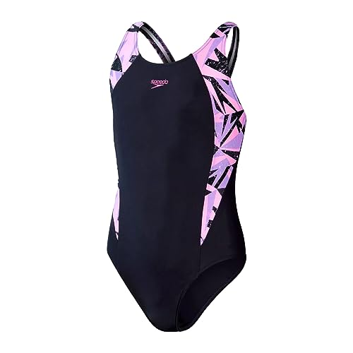 Speedo Girl's Hyperboom Splice Muscleback Swimsuit, True Navy/Miami Lilac/ Taffy Pink, 15-16 Years
