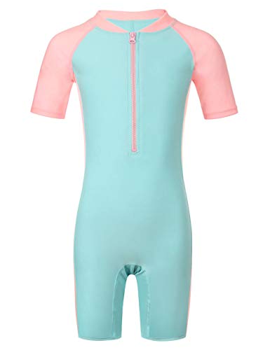 DUSISHIDAN Swimsuit Kids Boys Girls One-Piece Swimming Costume Short Sleeves Rash Guard Surfing Swimsuits UPF>50 Age 5-14Y Pink Blue