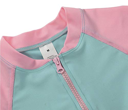 DUSISHIDAN Swimsuit Kids Boys Girls One-Piece Swimming Costume Short Sleeves Rash Guard Surfing Swimsuits UPF>50 Age 5-14Y Pink Blue