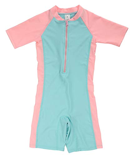 DUSISHIDAN Swimsuit Kids Boys Girls One-Piece Swimming Costume Short Sleeves Rash Guard Surfing Swimsuits UPF>50 Age 5-14Y Pink Blue