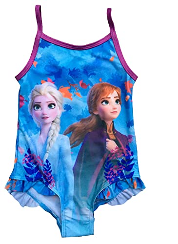 Disney Girls Frozen Swimming Costume, One Piece Swimwear Featuring Anna and Elsa, Age 5-6 Years Blue