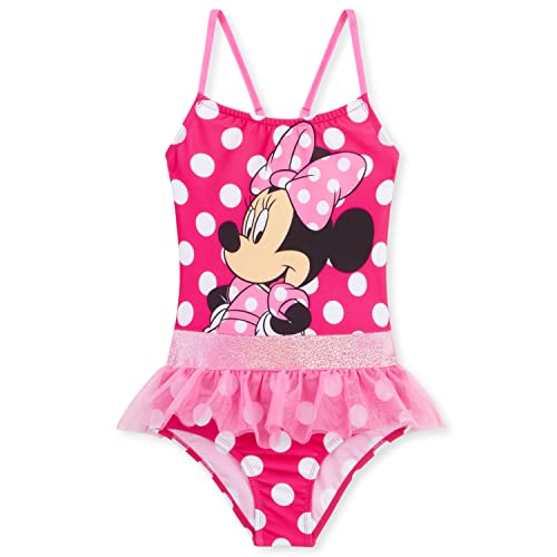 Disney Stitch Swimming Costume Girls Summer Holiday Essentials Minnie Mouse Frozen Ariel Toddlers Teenagers Childrens Swimwear 2-14 Years One Piece Swimsuit Beach Pool (Pink Minnie, 4-5 Years)