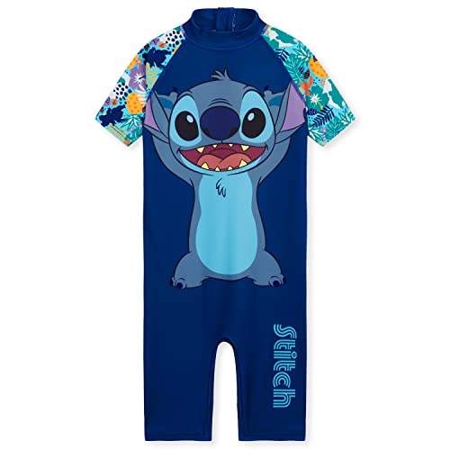 Disney Stitch Girls One Piece Swimming Costume Full Kids Swimsuit - Stitch Gifts (Dark Blue Stitch, 7-8 Years)