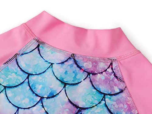 AmzBarley Girls Swimming Costume Kids One Piece Swimsuit Mermaid Swimwear Zipper Bathing Suit UV Protection Long Sleeve Surfing Swimming Pink Age 7-8 Years Size 130