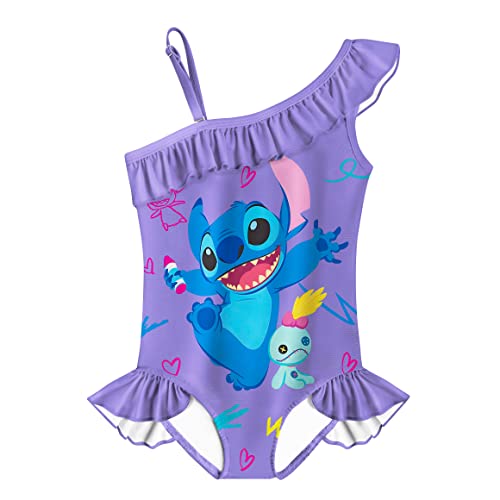 Girls Swimming Costume One Piece Swimsuits Princess Swimwear Ruffle Bathing Suit for Kids 7-12 Years Purple
