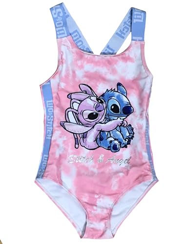 Disney Lilo & Stitch Girls Swimming Costume, One Piece Swimsuit, Kids Swimwear Featuring Stitch & Angel, Multicoloured, Age 9-10 Years