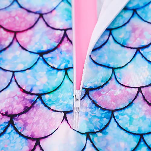 PythJooh Girls' One-Piece Long Sleeve Swimming Costumes 3D Printed Zipper Sun Protection Swimsuit Rash Guards for 4-12Years