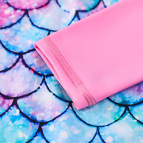 PythJooh Girls' One-Piece Long Sleeve Swimming Costumes 3D Printed Zipper Sun Protection Swimsuit Rash Guards for 4-12Years