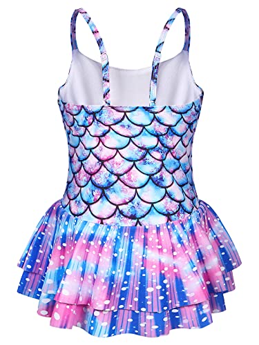 AmzBarley Mermaid Swimming Costume Girls One Piece Swimsuit Little Kids Fish Scale 3D Printed Swimwear Ruffle Skirt Leotard Children Swim Wear Bathing Suit Beachwear Age 5-6 Years Size 120