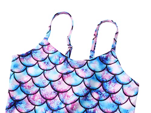 AmzBarley Mermaid Swimming Costume Girls One Piece Swimsuit Little Kids Fish Scale 3D Printed Swimwear Ruffle Skirt Leotard Children Swim Wear Bathing Suit Beachwear Age 5-6 Years Size 120