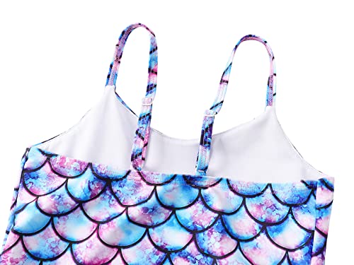 AmzBarley Mermaid Swimming Costume Girls One Piece Swimsuit Little Kids Fish Scale 3D Printed Swimwear Ruffle Skirt Leotard Children Swim Wear Bathing Suit Beachwear Age 5-6 Years Size 120