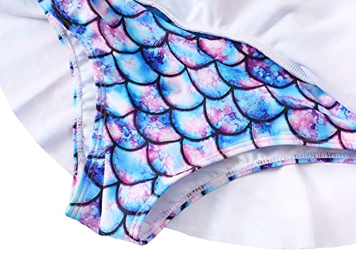 AmzBarley Mermaid Swimming Costume Girls One Piece Swimsuit Little Kids Fish Scale 3D Printed Swimwear Ruffle Skirt Leotard Children Swim Wear Bathing Suit Beachwear Age 5-6 Years Size 120
