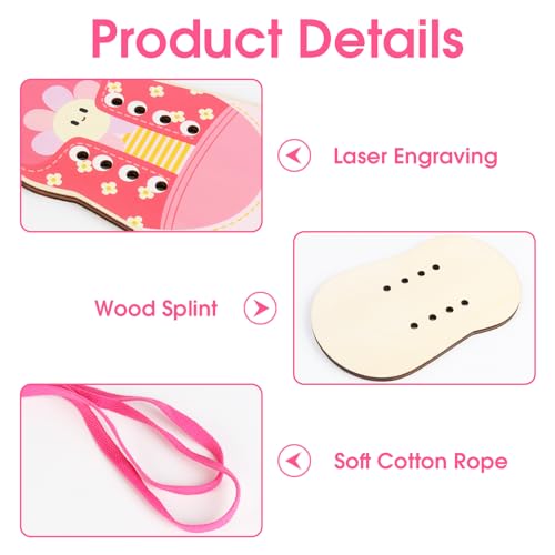 Wooden Lacing Shoe, One Pair Toddler Kids Shoelace Threading Teaching Motor Skills Toys Set Fun Early Shoe Lace Aid Lacing Shoes Educational Tool for Young Children to Practice Tie Their Shoes (Red)