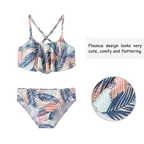 Girls Swimming Costume Kids Girl Two Piece Swimsuit Hawaiian Ruffle Swimwear Girls Bikini 13-14 Years