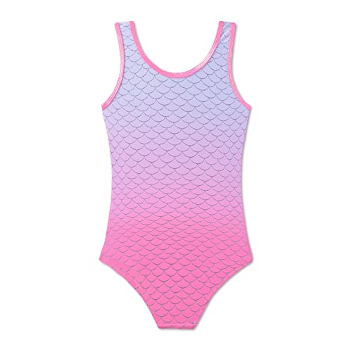 Girls Swimsuit One Piece Swimwear Mermaid Swimming Costume Junior Kids Bathing Suit Pink Fade UV Protection Summer 9 Years, Pink, 9T