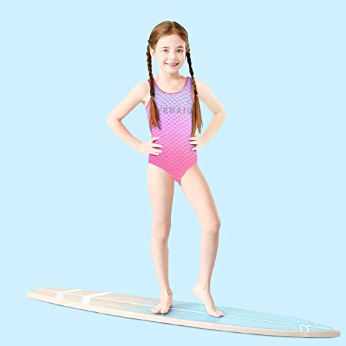 Girls Swimsuit One Piece Swimwear Mermaid Swimming Costume Junior Kids Bathing Suit Pink Fade UV Protection Summer 9 Years, Pink, 9T