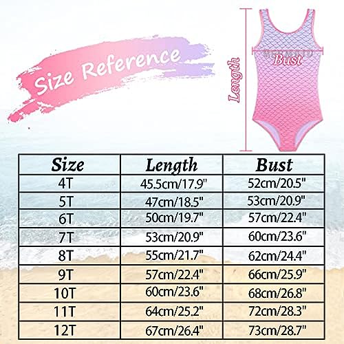 Girls Swimsuit One Piece Swimwear Mermaid Swimming Costume Junior Kids Bathing Suit Pink Fade UV Protection Summer 9 Years, Pink, 9T