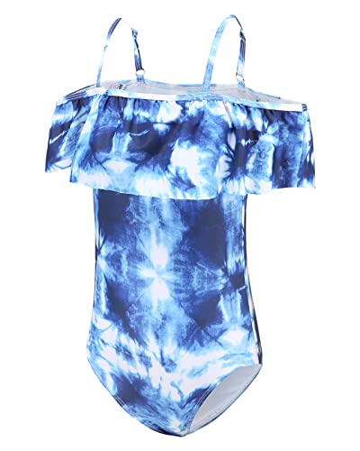 Aisyee Girls Swimming Costume Kids One Piece Swimsuit Girls Swimwear 9-10 Years Denim Blue