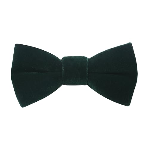 HOULIFE Velvet Bow Tie for Kid – Adjustable Pre-tied Bowtie for Boy Girls, Solid Colour Butterfly Bow Ties for Party Ball Banquet Wedding with Gift Box, Dark Green