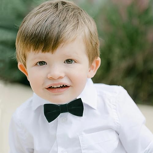 HOULIFE Velvet Bow Tie for Kid – Adjustable Pre-tied Bowtie for Boy Girls, Solid Colour Butterfly Bow Ties for Party Ball Banquet Wedding with Gift Box, Dark Green