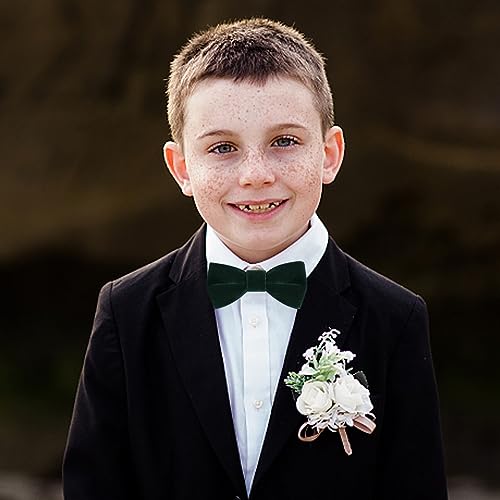 HOULIFE Velvet Bow Tie for Kid – Adjustable Pre-tied Bowtie for Boy Girls, Solid Colour Butterfly Bow Ties for Party Ball Banquet Wedding with Gift Box, Dark Green