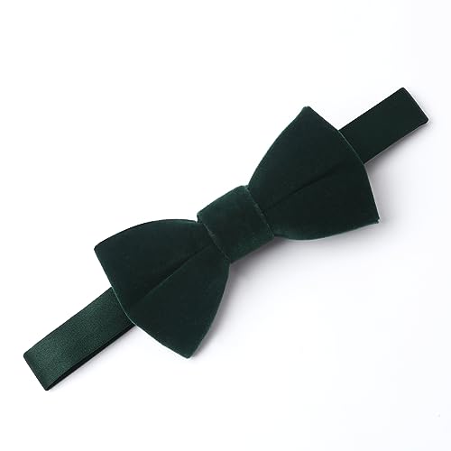 HOULIFE Velvet Bow Tie for Kid – Adjustable Pre-tied Bowtie for Boy Girls, Solid Colour Butterfly Bow Ties for Party Ball Banquet Wedding with Gift Box, Dark Green