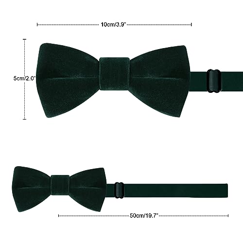 HOULIFE Velvet Bow Tie for Kid – Adjustable Pre-tied Bowtie for Boy Girls, Solid Colour Butterfly Bow Ties for Party Ball Banquet Wedding with Gift Box, Dark Green