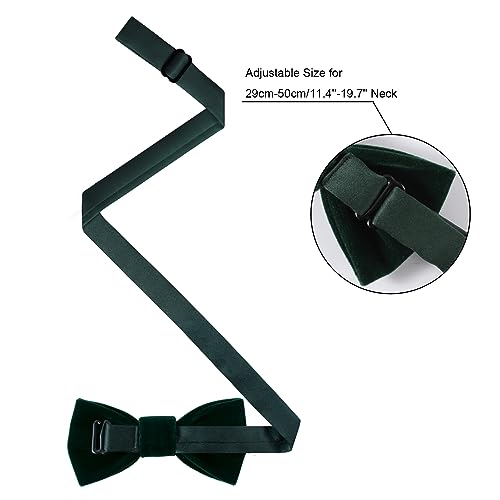 HOULIFE Velvet Bow Tie for Kid – Adjustable Pre-tied Bowtie for Boy Girls, Solid Colour Butterfly Bow Ties for Party Ball Banquet Wedding with Gift Box, Dark Green