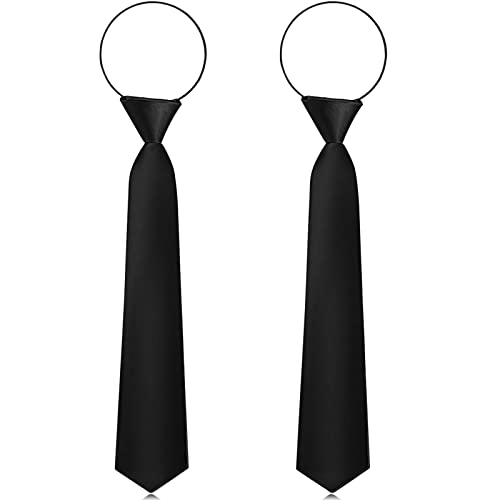 2 Pieces Kids Tie for Boys Solid Color Pre Tied Neckties Adjustable Zipper Tie Toddler Children Graduation School Uniform (Black)