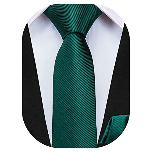 Dubulle Silk Children Necktie Dark Green Solid Tie Set Handkerchief of Primary High School Uniform