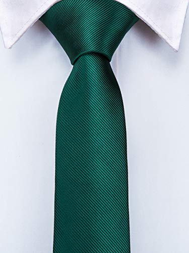 Dubulle Silk Children Necktie Dark Green Solid Tie Set Handkerchief of Primary High School Uniform