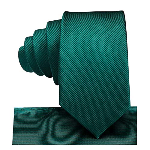 Dubulle Silk Children Necktie Dark Green Solid Tie Set Handkerchief of Primary High School Uniform