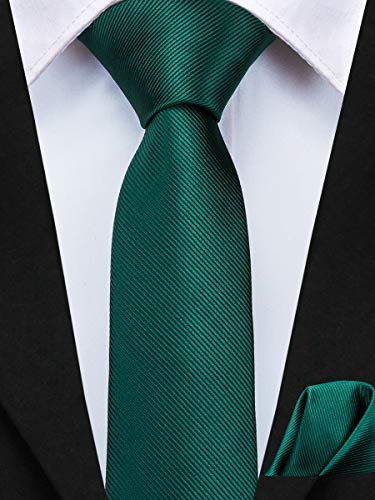 Dubulle Silk Children Necktie Dark Green Solid Tie Set Handkerchief of Primary High School Uniform