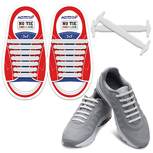 HOMAR Durable Kids Sports Fan Shoelaces - Best in No Tie Shoelace Replacement Accessories - Rubber Children Elastic Athletic Running Shoelaces Flat Shoe Laces for Sneakers Boots Oxford - White