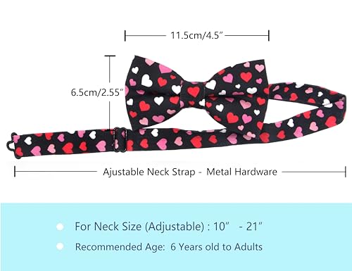 OCIA Cotton Cute Pattern Pre-tied Bow Tie Adjustable Bowties for Adult & Children (Hearts)