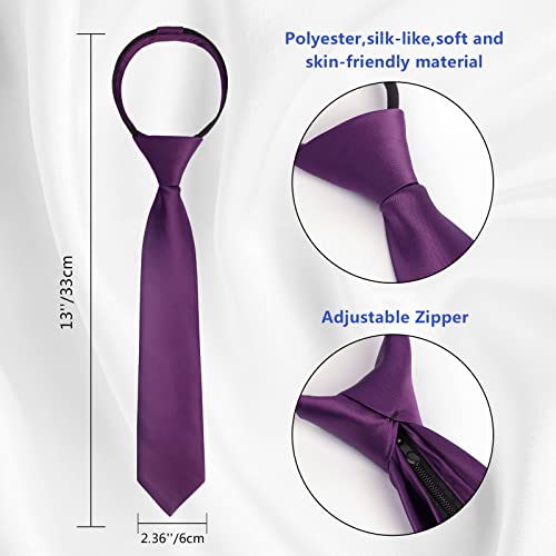 Alizeal Boys Solid Color Pre-tied 6cm Zipper Skinny Necktie, Dark Purple
