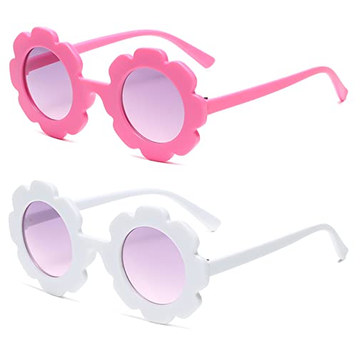 DHFUCNKO Round Flower Baby Sunglasses Kids Polarized Sunglasses Glasses Kids One Size Girl's Sunglasses Kids Glasses 2 Pcs for Boys Girls Beach Parties, Children's Photo Props, Outdoor Activities