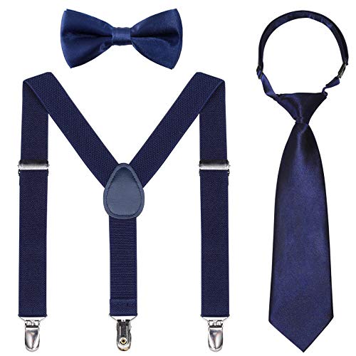 Kajeer Children Braces and Bow Tie Necktie Sets - Adjustable Elastic Suspenders Braces with Bow Ties Sets Gifts for 6-Month-old - 13-Year-old Boys & Girls (Navy blue, 30 inch(6 Years - 5 feet tall))