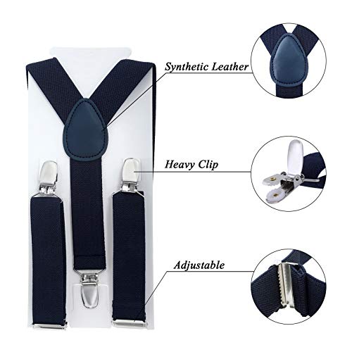 Kajeer Children Braces and Bow Tie Necktie Sets - Adjustable Elastic Suspenders Braces with Bow Ties Sets Gifts for 6-Month-old - 13-Year-old Boys & Girls (Navy blue, 30 inch(6 Years - 5 feet tall))