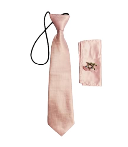L&L® Kids Children Woven Silk Tie Set Cufflinks and Handkerchief Set Hanky Wedding (Pink)