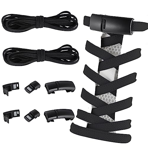XWCHASA Black Shoe Laces, 2 Pairs No Tie Shoe Laces for Adult Kids - Metal Buckle Quick Release Magnet Shoelaces for Children's Shoes, Sports Shoes, Hiking Shoes (Black)