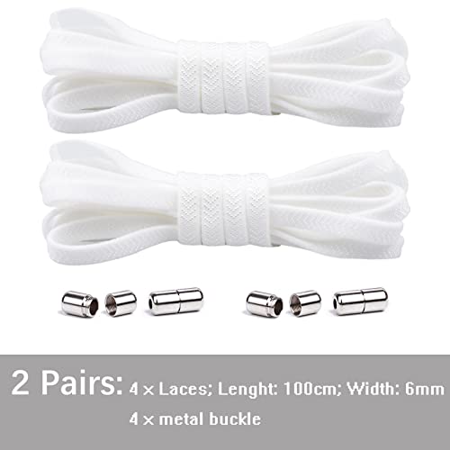 Olukssck 2 Pairs No Tie Shoe Laces for Kids and Adults, Tieless Elastic Shoelaces for Sneakers, 100cm, White