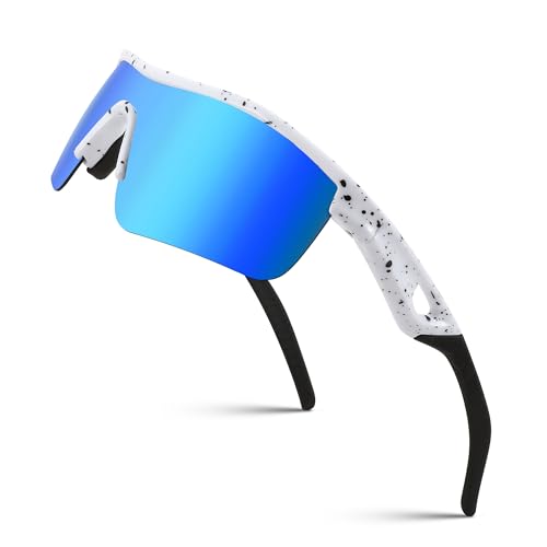 FEISEDY Kids Sunglasses Boys Girls Polarised Sports Baseball Cycling Sunglasses TR90 Frame UV400 Protection B2454 (Spot White-blue)