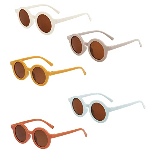 BEHAHAI 5PCS Kids Round Sunglasses, Kids Sunglasses Baby Sunglasses Children Sunglasses Toddler Sunglasses Retro UV 400 Sunglasses for Girls Boys Toddlers Children Age 1-8