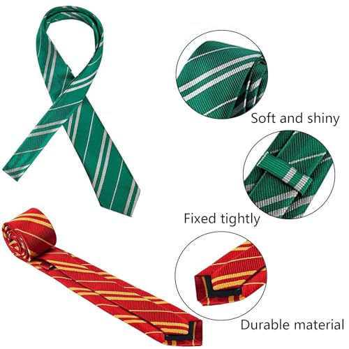 2Pcs Wizard School Tie Wizard Striped Tie for Party Costume, Potter Tie Cosplay Tie,Halloween Christmas Party Fancy Dress Costume Accessories-Tie School Uniform Neckties for Boys and Girls(Green/Red)