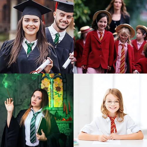 2Pcs Wizard School Tie Wizard Striped Tie for Party Costume, Potter Tie Cosplay Tie,Halloween Christmas Party Fancy Dress Costume Accessories-Tie School Uniform Neckties for Boys and Girls(Green/Red)