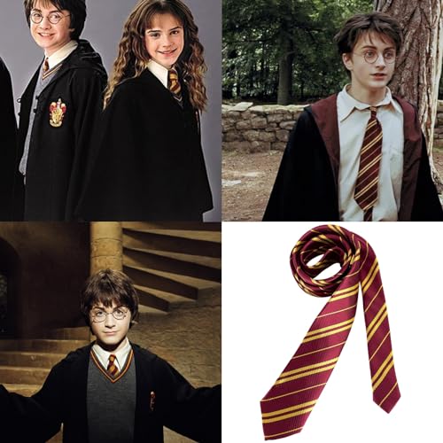 2Pcs Wizard School Tie Wizard Striped Tie for Party Costume, Potter Tie Cosplay Tie,Halloween Christmas Party Fancy Dress Costume Accessories-Tie School Uniform Neckties for Boys and Girls(Green/Red)